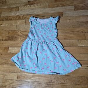 Adorable Blue and Pink Kids Dress With Flamingo Print